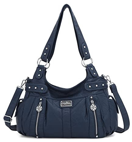 Angel Kiss Große Geldbörsen und Handtaschen für Damen, gewaschenes Kunstleder, Crossbody, Hobo, Umhängetasche, Handtasche, blau, Large