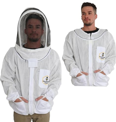 Ventilated Bee Jacket for Men and Women with Gloves and Detachable Fencing Veil, 3-Layer Beekeeping Jacket, YKK Brass Zippers (Large)