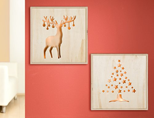 GILDE Holz Xmas Bild 6 LED Baum +Elch