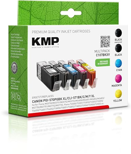 KMP Tintenpatrone passend für Canon CLI571BKXL, PGI570PGBKXL Multipack - C107BKXV - für Pixma MG5750 MG5751 MG5752 MG5753 MG6850 MG6851 MG6852... etc.