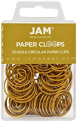 JAM PAPER Circular Paper Clips - Round Paperclips - Gold - 50/Pack