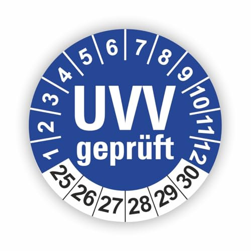 Fassbender-Druck PRÜFPLAKETTEN - Hochwertige Prüfetiketten UVV PRÜFUNG Ø 40mm - Selbstklebende PVC-Folie - Wartungsetiketten für Prüfung - Prüfplakette für Prüfungsnachweis (60 Stück)