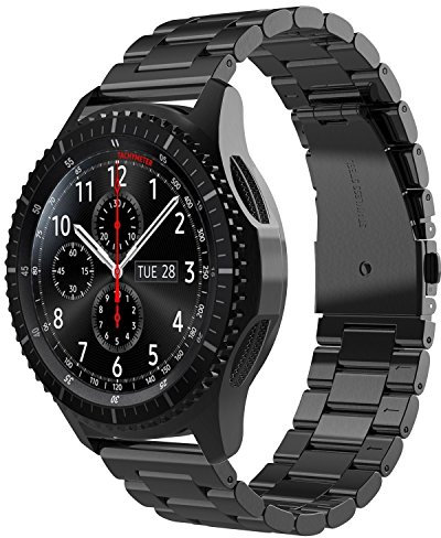 Simpeak Cinturino Compatibile per Samsung Gear S3/S3 Frontier/Galaxy Watch 3 45mm/Classic/Galaxy Watch 46mm Galaxy Watch Active 40mm Banda in Acciaio Inossidabile 22mm,Fibbia di Metallo, Nero
