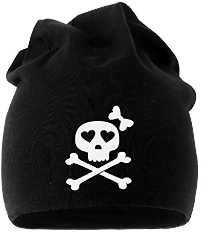 MoonWorks Coole Beanie aus weichem Jersey mit Totenkopf Knochen Bones Skull Girl Pirat, Bedruckte Mütze für Herren und Damen, schwarz Unisize