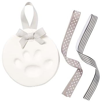 Pearhead Pet Paw Print Keepsake Ornament Kit - DIY Hanging Clay Keepsake for Dogs & Cats, Pet's First Christmas Ornament, Customized Family Ornament, 3 Ribbons