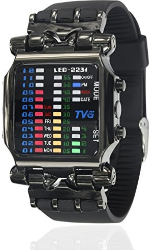 TOMORO Mens Binary Matrix Colorful LED Digital Waterproof Watch Stylish Creative Crab Shaped Wrist Watches for Big Boys