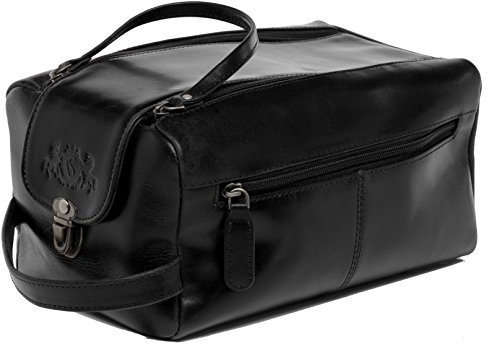 SID & VAIN große Kulturtasche Herren echt Leder - Waschtasche Bristol - Kulturbeutel - Leder-Waschtasche Herren und Damen schwarz handgefertigt