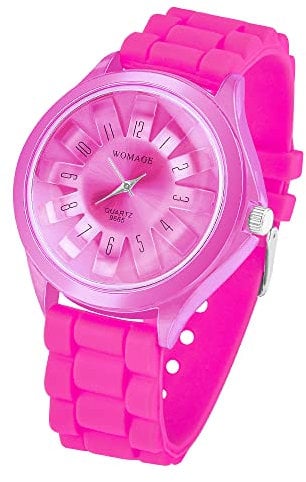 Taffstyle Unisex Armbanduhr Analog Quarz mit Silikon-Armband Metall Sportuhr Damen Herren Uhr Pink