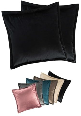PremiumShop321 Kissen - Serie Flora in edler Samt Optik - 2er Pack Kissenhülle Kissenbezug 40x40 schwarz