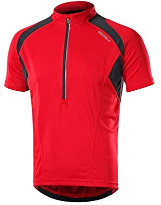 BERGRISAR Herren Radtrikot Fahrradtrikot Kurzarm, Halbem Reißverschluss Rennrad Mountainbike Trikots T Shirt 3+1 Taschen BG060, Rot, Groß