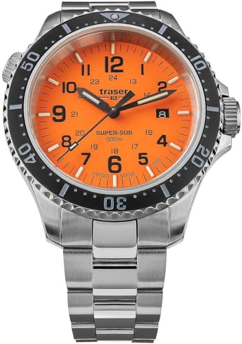 Traser P67 Diver Orange Herren Armbanduhr aus Edelstahl in der Farbe Silber-Schwarz-Orange 46mm, Wasserdichtigkeit: 50Bar, 109381
