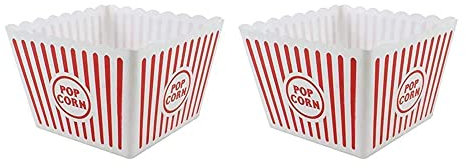 St@llion 2 Pieces Large Retro Striped Cinema Design Popcorn Holder Boxes, Plastic Red and White Striped Night Party Sweet Traditional Popcorn Bowl Tub Bags - 15cm x 23cm x 23cm