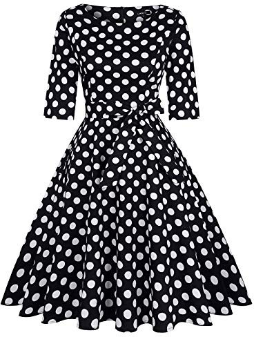 MINTLIMIT Women's Audrey Hepburn Rockabilly Vintage Dress 1953s Retro Cocktail Swing Party Dress Polka Dots，White，XL