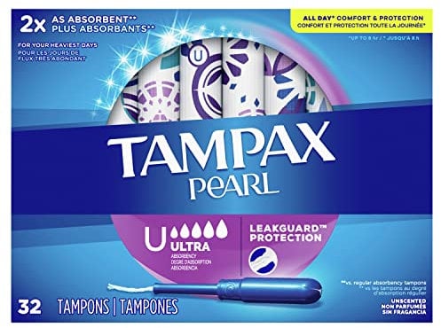 Tampax Pearl Tampons mit LeakGuard-Geflecht, ultra Saugfähigkeit, geruchlos, 32 Stück