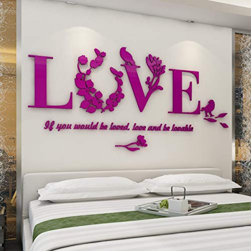 Love Wandtattoo 3D Wandaufkleber Innendekoration Heimdeko Geeignet für Schlafzimmer Wohnzimmer Hintergrund Wandkunst Sticker Wandbilder Rose Red
