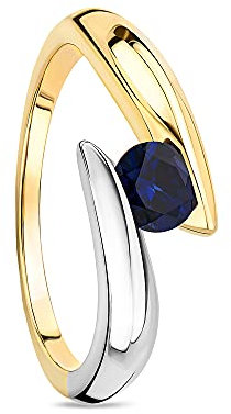 OROVI anello donna Oro 9Kt vero, con uno Zaffiro - Oro bicolore - Gioielli donna - Gioiello Ipoallergenico - Fatto a Mano