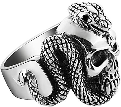 Ayoiow Ring Herren 925 Silber, Siegelringe mit Gravur Kobra Schlange und Totenkopf Ring Ring Größe 57 (18.1)