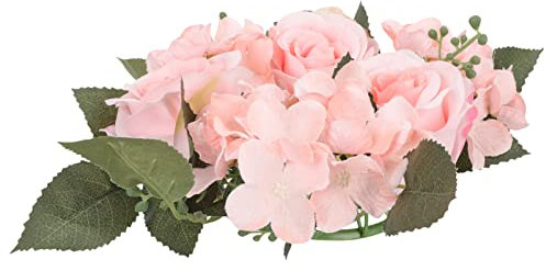 Cabilock Mini Blumenkranz Rose Kranz Gefälschte Blumen Dekokranz Frühlingskranz Künstlicher Blumenkranz Kerzenringe Kerzenhalter für Hochzeit Party Tisch Dekoration