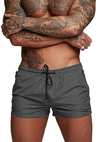 Donason Short de Bain Homme Séchage Rapide Maillot de Bain Homme Short de Plage Pantalon Court de Sport de Course avec Doublure en Maille et Poches Zippées