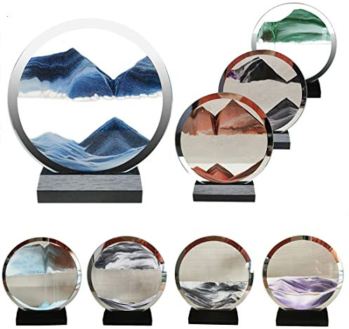 VEIRGAMO Image de Sable en Mouvement, Peinture de Sable Qui coule 3D sablier de Cadre de Sable en Verre Rond, pour la décoration de Bureau à Domicile (or noir)