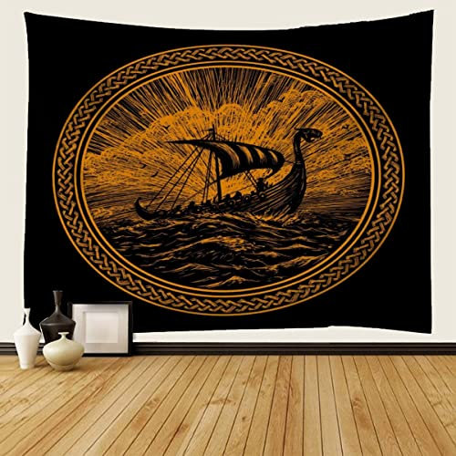 WALLDOR 3D Wikinger Wandteppich Wandbehang 150x200 cm Piratenschiff Wandbehang Tapisserie Wandtuch Wandkunst Decor für Wohnzimmer Schlafzimmer Wohnung Wohnheim