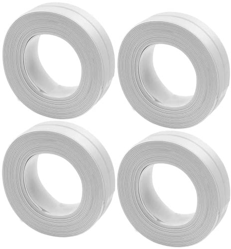 4 Roll Caulk Strip, Self Adhesive Bath Sealant Strip, White Bathroom Sealant Tape, PVC Waterproof Resistant Anti Mould Sealing Tape For Decorating Kitchen, Bathroom, Bathtub, Toilet, Wall, Floor