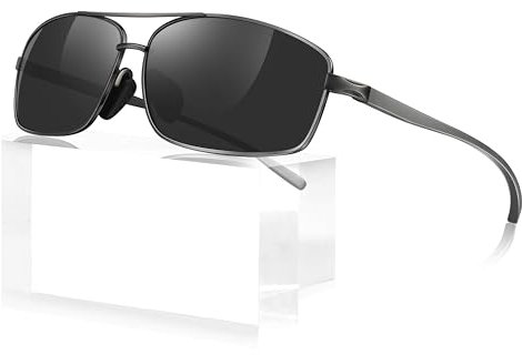 Sunier Lunettes de Soleil Polarisées pour Homme Pilote Rectangulaires Lunettes Ultralégères Verres Anti-Reflets Conduite Pêche Lunettes de Soleil