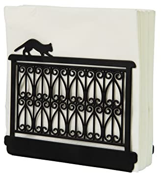FISURA - Originelle Serviettenhalter mit Katzenmotiv auf dem Balkon. Schwarzer Serviettenständer für Küche. Serviettenhalter aus Metall. Design Papierhandtuchspender 15x4x12 cm.