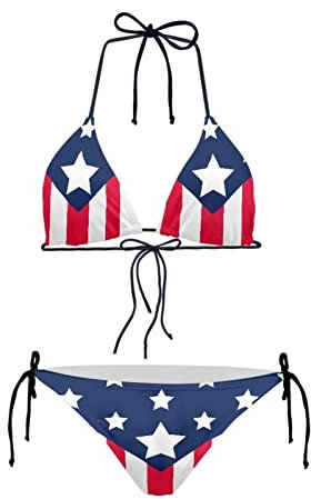 Biyejit Maillot de bain 2 pièces pour femme - Sexy - Triangle - Dos nu, drapeau des usa, M
