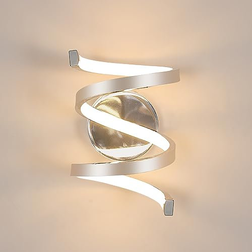 Dorlink Spiral Wall Lights, 19W Chrome Modern LED Wall Lamp, 3000K Warm Light Indoor Wall Lighting for Bedroom, Living Room, Bedside, Hallway, Stairs