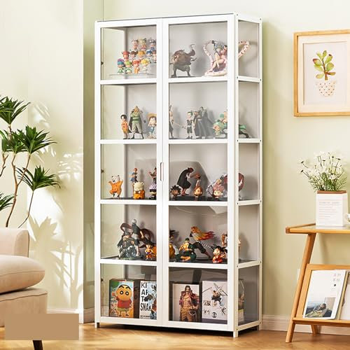 JSDMBD Vitrine pour Collection, 4 Niveaux Vitrine Salon de Rangement pour Figurine Object Mange, Transparent Boite Presentoir en Acrylique, Vitrine pour Mini Figurines d'action avec(Blanc)