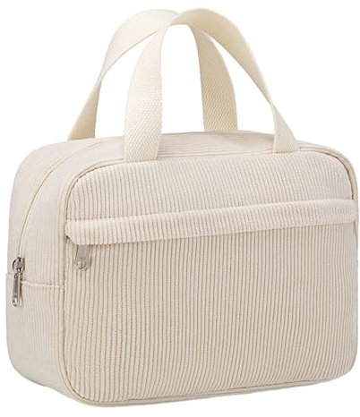 1 grande trousse de toilette de voyage, trousse de toilette en velours côtelé, trousse de toilette portable, sac de rangement cosmétique, sac de rangement de grande capacité (blanc), Blanc., 9,8 * 7 *