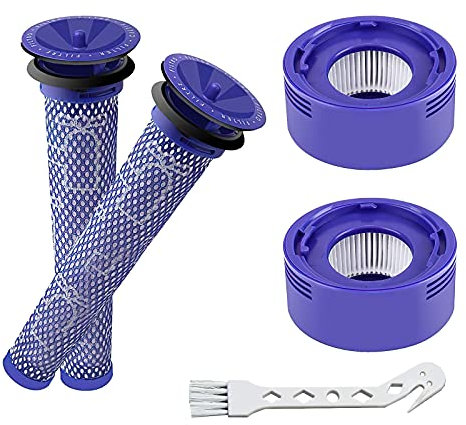 V8 Filter für Dyson, Ersatzfilter Zubehör für V8 Absolute Animal, V7 Absolute Motorhead Animal Staubsauger, 2 HEPA-Nachfilter, 2 Vorfilter, 1 Bürste, Ersatzteile Zubehor # 965661-01 & 96747801