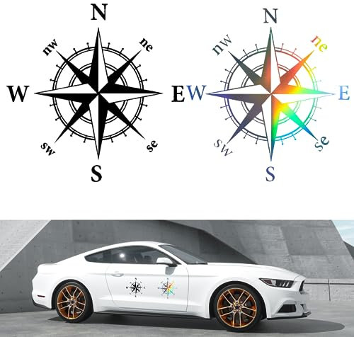 KHDULQ 2 Stücke Kompass Auto Aufkleber, Camping Autoaufkleber Wohnwagen Aufkleber Car Sticker Kompass Wasserdicht PVC Kompass Aufkleber, für Dekoration Autos und Wohnmobilen