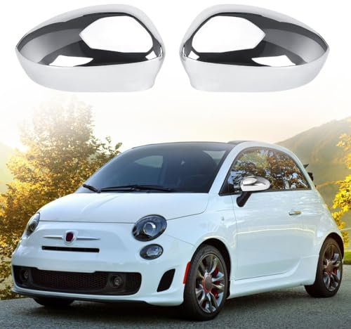 Capuchon de Rétroviseur Remplacement pour Fiat 500/500C/500E/Abarth 500 2007-2024/Grande Punto 2005-2018, Coque Retroviseur Exterieur De Voiture Modèle Galvanoplastie Améliorés (Argent)