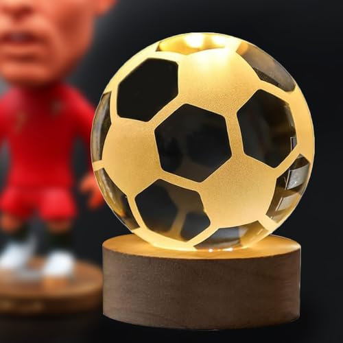 GUOCHENG Football Night Light, Football Gifts for Boys Girls or Decor, 3D Soccer Crystal Decorative Desk Lamp, Creative Birthday Gift Ideal for Sport Fans