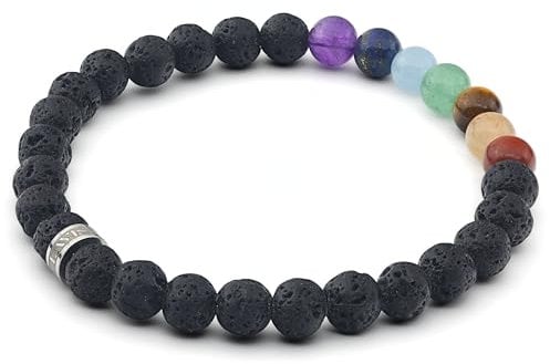 LAVISA Edelstein Armband - Echte Naturstein Perlen | Kristalle, Heilsteine | Onesize Unisex (7 Chakra 6mm)