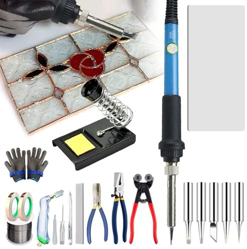 Professionelles 23-teiliges Buntglas-Starter-Werkzeug-Set, DIY-Glas- und Mosaik-Werkzeug-Set, Glasschneider-Werkzeug und Lötkolben-Set, für Glasarbeiter/Glashandwerk-Enthusiasten/Mosaik-Starter