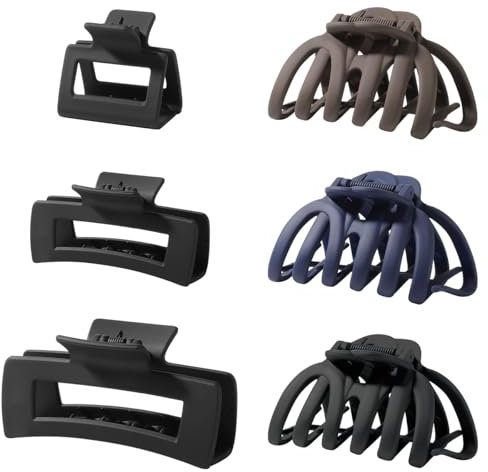 Shinowa 6 Pezzi Set di Fermagli per Capelli Grandi, Kit di Fermagli per Capelli Spessi di Colori Neutri per Donne Ragazze, Artigli Antiscivolo per Ganasce a Forte Tenuta (Polipo + Rettangolo) Set B