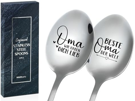 Muttertagsgeschenk Für Oma, Geschenke Für Oma, Oma Geschenke Zum Geburtstag, 2 Stücke Eislöffel mit Gravur, Gestaltung Edelstahl - Beste Oma der Welt, Oma wir haben Dich lieb
