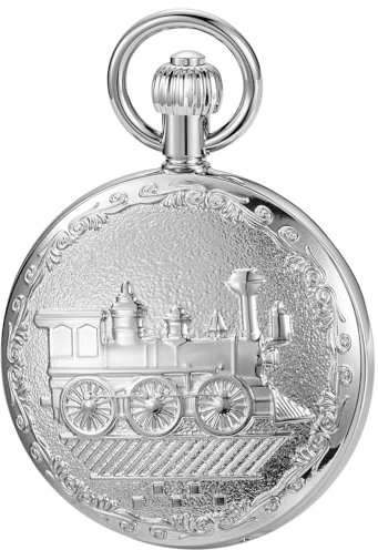 Alwesam Kupfer-Taschenuhr, Eisenbahngehäuse, mechanische Herren-Taschenuhr, römische Ziffern, Handaufzug, Taschenuhr mit Kette und Box, Silber - 2018, Jeden Tag
