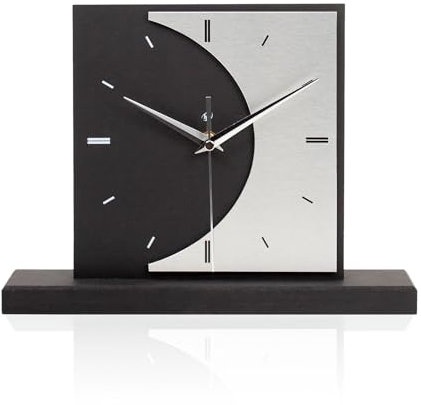 Kreative Feder Standuhr „Silvermoon“ aus Holz – Schwarze Tisch-Uhr ohne Ticken (Silvermoon, leises Quarzuhrwerk)