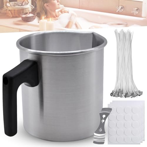 HOMURY Kerzenherstellung Topf Set, DIY Kerzen Selber Machen, 1,2 L Kerzenschmelztiegel, Schmelztopf Kerzenwachs, Wachsschmelzer und Kerzendocht Set, für Candle & Soap Crafts