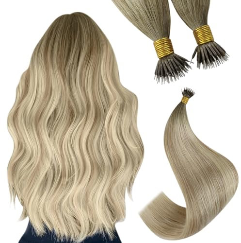 YoungSee Nanoring Extensions Blond Nanoring Extensions Echthaar Dunkel Aschblond mit Platinblond Nanoring Hair Extensions 50cm Nano Ringe Haare Remy Echthaar Extensions Nanoring 50g #SUN