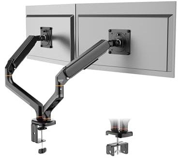 Ibergrif Soporte de Monitor Doble para Pantallas de 13-32, Brazo de Gas Ajustable, Soporta 2 Monitores, Inclinación, Giro y Rotación con Base de Montaje C-Clamp y Grommet, VESA 75/100mm (MA001-2)
