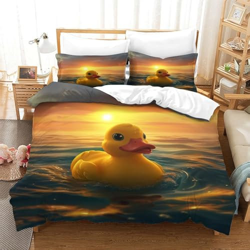 BBQYNVKJR Gelbe Ente Bettbezug Bettwäsche Kinderbettwäsche Reißverschluss Mit Kissenbezügen Betten Set Für Jungen Und Mädchen, Kinder Single（140x200cm）