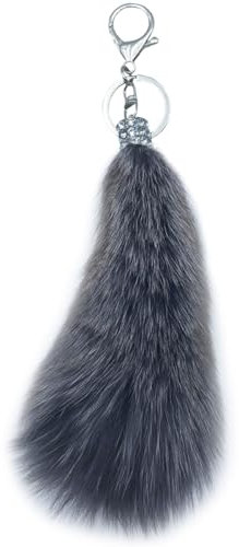 Xsclpomddy Fuchsschwanz Schlüsselanhänger Mini Pom Pom Schlüsselanhänger Glitzer Kristallstrass Taschen Rucksäcke Zubehör Charm Auto Schlüsselring,dark gray