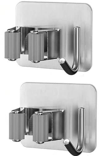 topolenashop Porta Scope Autoadesivo da Parete (2 Pezzi) – Supporto Senza Fori con Ganci – Portascope Impermeabile per Cucina, Bagno, Giardino – Carico Fino a 5 kg – Cod. 72602