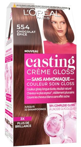 L’ORÉAL PARIS - Coloration Cheveux Semi-Permanente Ton sur Ton - Couleur Soin Gloss - Sans Ammoniaque - Casting Crème Gloss - Nuance : Chocolat Epicé (554)