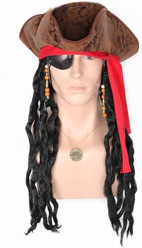 LeMarnia Piraten Hut Perücke Halloween Party Rollenspiel Kostüm Perücke (schwarz)
